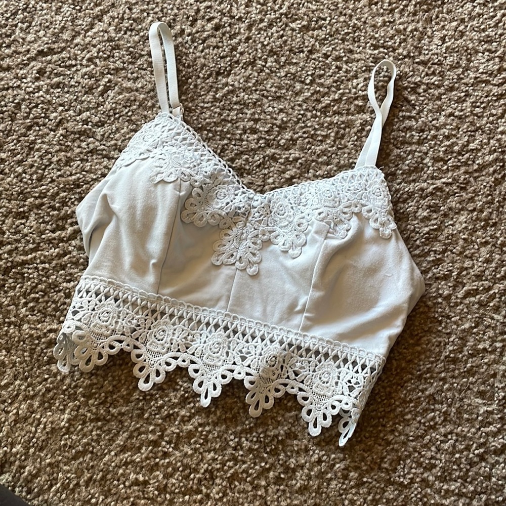 blue lace crop top